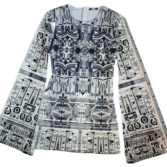 La Pateau Architectural Printed Split Longsleeve Mini Dress Multicolor Size M - Picture 1 of 11